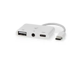 NEDIS USB Többportos Adapter USB 2.0 USB-C Dugasz USB-A Aljzat / USB-C Aljzat / 3.5 mm Aljzat 480 Mbps Kerek Nikkelezett