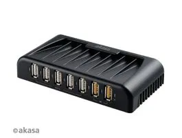 HUB USB Akasa 5x USB 2.0 + 2x USB 2.0 Fast Charging + hálózati adapter (AK-HB-12BKCM)