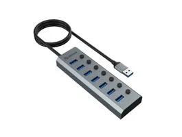 HUB USB Akasa Connect 7 IPS 7portos, kapcsolós (AK-HB-21BKCM)