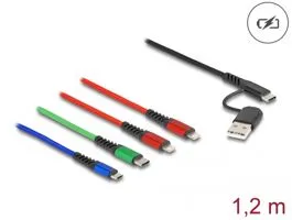 Delock 1,20 m hosszú, USB töltő kábel 4 az 1 A-típusú USB + USB-C apa 2 x Lightning-, Micro USB- és USB Type-C csatlakoz