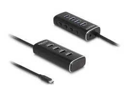 Delock 4 portos USB 10 Gbps hub USB Type-C , 60 cm hosszú kábellel és az egyes portokhoz tartozó kapcsolóval (64233)