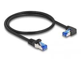 Delock RJ45 hálózati kábel Cat.6A S/FTP egyenes / jobbra hajló 0,5 m fekete (80221)