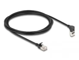 Delock RJ45 hálózati kábel Cat.6A S/FTP vékony 90  fokban felfelé hajló / egyenes 2 m fekete (80288)