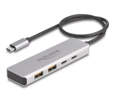 Delock USB 10 Gbps USB Type-C  hub 2 x A-típusú USB csatlakozóval és 2 x USB Type-C  csatlakozóval, valamint egy 35 cm h