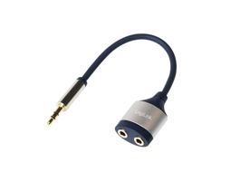 Logilink Audiokábel, 3,5 mm-es 3-Pin/M - 2x3,5 mm/F, fém, fekete/kék, 0,18 m (CA1100)