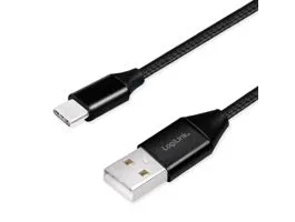 Logilink USB 2.0 C-típusú kábel, C/M-USB-A/M, szövet, fekete, 1 m (CU0140)
