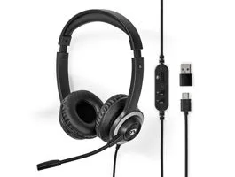 NEDIS PC headset Fülre Illeszkedő Stereo USB Type-A / USB Type-C Felhajtható Mikrofon Fekete (CHSTU310BK)