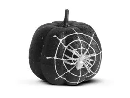 EGYEB Halloween-i tök dekoráció - fekete glitteres - pókhálóval - 15 cm