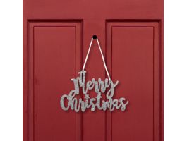 FAMILY Karácsonyi dekoráció - &quot;Merry Christmas&quot; felirat - 20 x 12 cm - ezüst