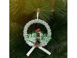 FAMILY Karácsonyi dekoráció - akasztható - ezüst koszorú - 10 cm