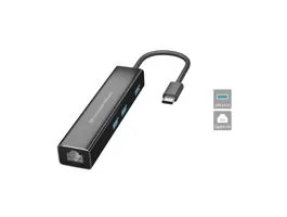Conceptronic USB Hub - DONN07B (USB-C to 3xUSB-A 3.0+RJ-45, fekete)