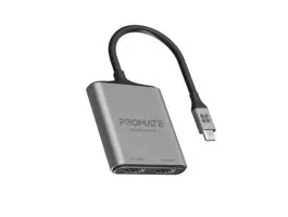 Promate Átalakító - MEDIALINK H2 (USB-C adapter, 2x4K HDMI, szürke)