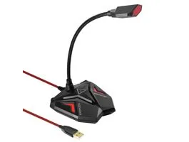 Promate USB Mikrofon - STREAMER (Plug  Play, flexibilis, Headset port, 1,5m, piros)