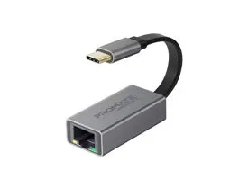 Promate Átalakító - GIGALINK C (USB-C adapter, 1000 Mbps, RJ45, szürke)