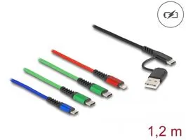 Delock 1,20 m hosszú, USB töltő kábel 4 az 1 A-típusú USB + USB-C apa Lightning-, Micro USB- és 2 x USB Type-C csatlakoz