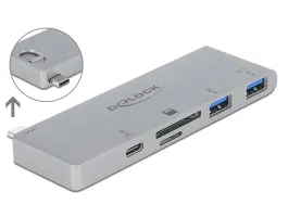 Delock 3 portos elosztó és 2 bemenetes kártyaolvasó MacBook-hoz 3.0 PD-vel és mozgatható (behúzható) (64078)