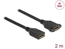 Delock DisplayPort 1.2 kábel csatlakozóhüvellyel - csatlakozóhüvellyel panelrögzítés 4K 60 Hz 2 m (87101)