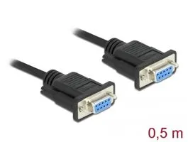 Delock Sub D9-es, null modemű, RS-232 soros kábel, anya-anya, 0,5 m (86614)