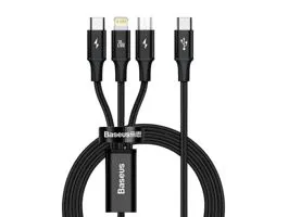 Baseus CAMLT-SC01 Rapid 3in1 1,5m USB A/Lightning/USB C fekete adat- és töltőkábel