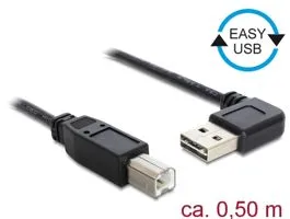 Delock Kábel, EASY-USB 2.0-s A- típusú csatlakozódugó, ívelt bal / jobb  USB 2.0-s B-típusú csatlak (85167)