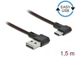 Delock EASY-USB 2.0 kábel A-típusú csatlakozódugó - USB Type-C  csatlakozódugó, ívelt bal / jobb, 1, (85282)