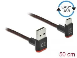 Delock EASY-USB 2.0 kábel A-típusú csatlakozódugó - USB Type-C  csatlakozódugó, ívelt felfelé / lefe (85275)