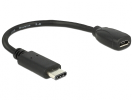 Delock 15cm USB Type-C 2.0 apa - USB 2.0 micro-B típusú anya fekete adatkábel (65578)
