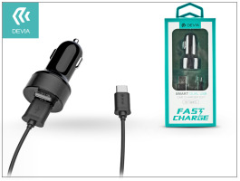 Devia Dual szivargyújtós töltő adapter + USB Type-C kábel 1 m-es vezetékkel - Devia Smart Dual USB Fast Charge for Type-