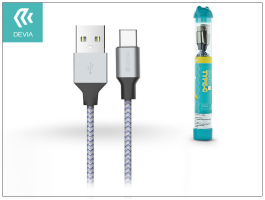 Devia USB - USB Type-C töltő- és adatkábel 1 m-es vezetékkel - Devia Tube for  Type-C USB 2.4A - ezüst/kék