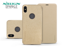Apple iPhone XS Max oldalra nyíló flipes tok - Nillkin Sparkle Logo - gold