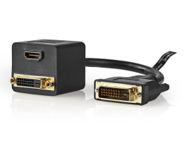 Nedis DVI Adapterkábel DVI-D 24+1 tus apa - DVI-D 24+1 tus Aljzat + HDMI-kimenet 0,2m Fekete (CCGP32951BK02)