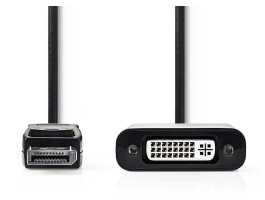Nedis DisplayPort - DVI kábel DisplayPort-apa - DVI-D 24 + 1 Pólusú Aljzat 0,2m Fekete (CCGP37250BK02)