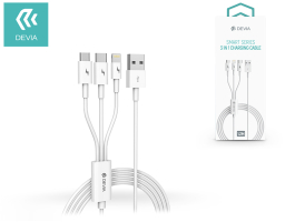 Devia USB töltőkábel 1,2 m-es vezetékkel - Devia Smart Series 3in1 for     Lightning/micro USB/Type-C - 2A - fehér