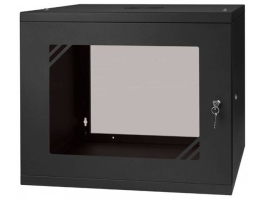 Stalflex RC19-9U-450GB 19&quot; 9U 450 mm mély lapra szerelt fekete üveg ajtós fali rack szekrény (RC19-9U-450GB)