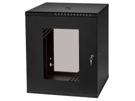 Stalflex RC19-12U-450GB 19&quot; 12U 450 mm mély lapra szerelt fekete üveg ajtós fali rack szekrény (RC19-12U-450GB)