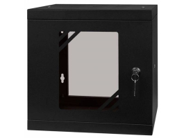 Stalflex RC10-6U-300GB 10&quot; 6U 300 mm mély lapra szerelt fekete üveg ajtós fali rack szekrény
