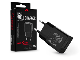 Maxlife USB hálózati töltő adapter - Maxlife MXTC-01 USB Wall Fast Charger - 5V/2,1A - fekete