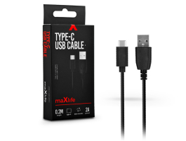 Maxlife USB - USB Type-C adat- és töltőkábel 20 cm-es vezetékkel - Maxlife Type-C Power Bank USB Cable - 5V/2A - fekete