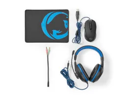NEDIS Gaming Combo Kit 3-in-1 Headset egér és egérpad Fekete/Kék (GCK31100BK)