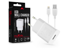 Maxlife USB hálózati töltő adapter + USB - Lightning kábel 1 m-es vezetékkel - Maxlife MXTC-01 USB Wall Charger - 5V/2,1