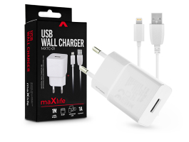 Maxlife USB hálózati töltő adapter + lightning adatkábel 1 m-es vezetékkel -  Maxlife MXTC-01 USB Wall Charger - 5V/1A -