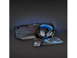 NEDIS Gaming Combo Kit 4-in-1 Billentyuzet fejhallgató egér és egérpad Fekete / Kék QWERTY US Kiosztás (GCK41100BKUS)