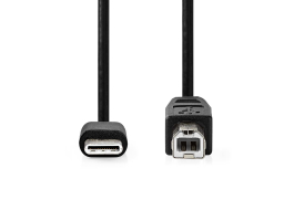 NEDIS (CCGB60650BK20) USB kábel USB2.0 USB Type-C apa USB-B apa 480 Mbps Nikkelezett 2.0m Kerek PVC Fekete Doboz