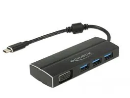 DeLock USB3.1 Gen 1 Adapter USB Type-C to 3x USB3.0 Type-A Hub + 1x VGA (DP Alt Mode)