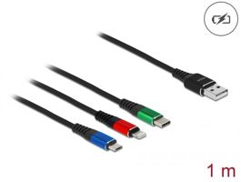 Delock 1 m hosszú, USB töltő kábel 3 az 1-ben Lightning -, Micro USB- és USB Type-C  csatlakozáshoz (87277)