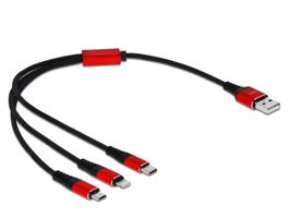 Delock 30 cm hosszú, USB töltő kábel 3 az 1-ben Lightning -, Micro USB- és USB Type-C  csatlakozásho (85891)