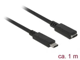 Delock Bovítokábel SuperSpeed USB (USB 3.1 Gen 1) USB Type-C dugó  hüvely, 3 A, 1,0 m, fekete (85533)