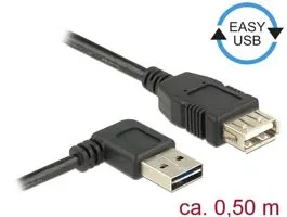 Delock Bővítő kábel EASY-USB 2.0-s A- típusú csatlakozódugó, ívelt bal / jobb  USB 2.0 A-típusú hüv (85177)