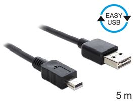 Delock EASY-USB 2.0 -A apa  USB 2.0 mini apa kábel, 5 m (83365)