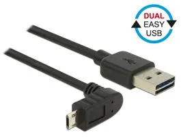 Delock Kábel, EASY-USB 2.0-s A-típusú csat.  EASY-USB 2.0-s Micro-B típusú csat.ívelt 0,5 m, fekete (83849)